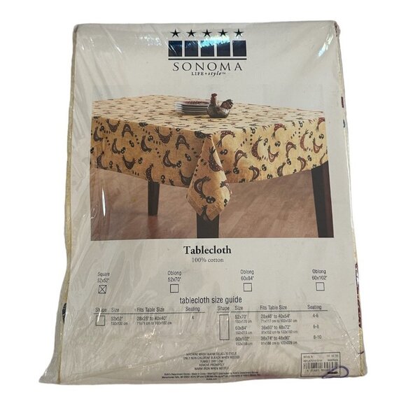 New Vintage Table Cloth SONOMA Roosters Square Yellow Blue Red Cotton Tablecloth - Picture 3 of 3